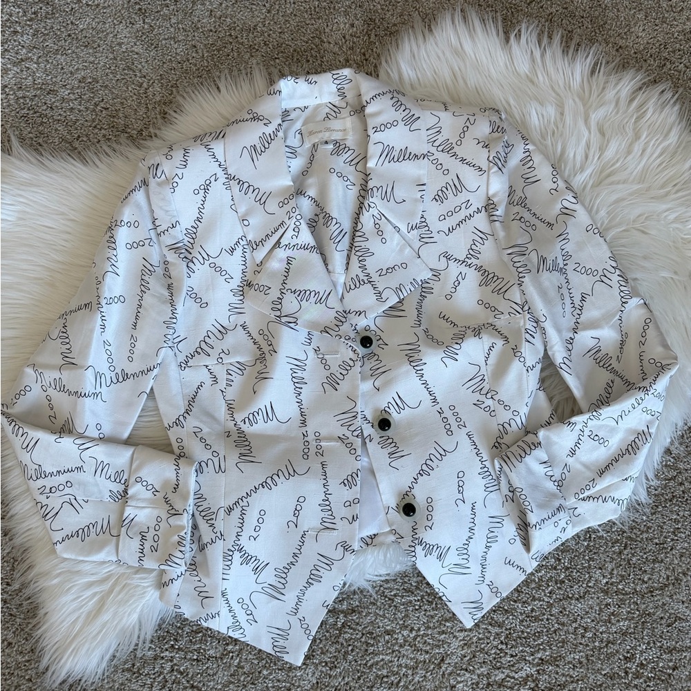 Rare Vintage 2000s Script Black and White Blazer